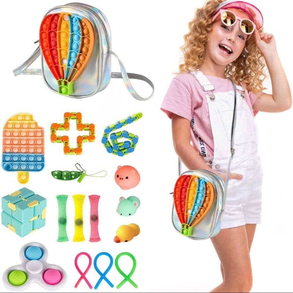 New Pop Fidget Purse Shoulder Bag Hot Air Balloon with Sensory Toys